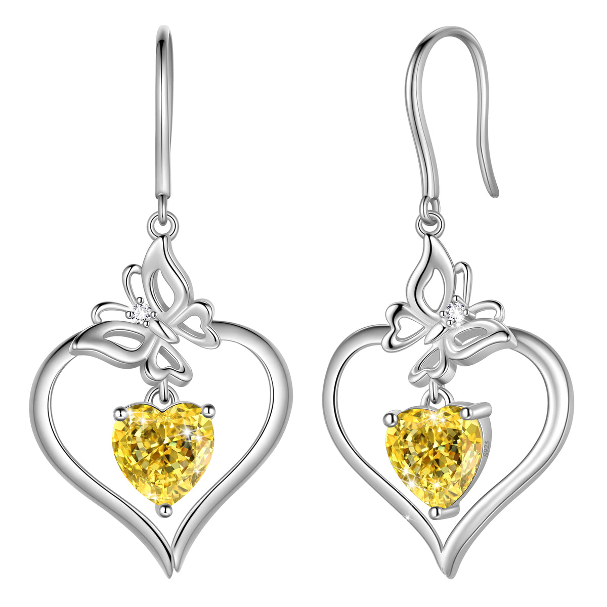 18K White Gold over Stering Silver Butterfly Dangle Drop Earrings,March Birthstone Heart Hook Earrings Jewelry Birthday Christmas Mothers Day Gifts for Women Mom