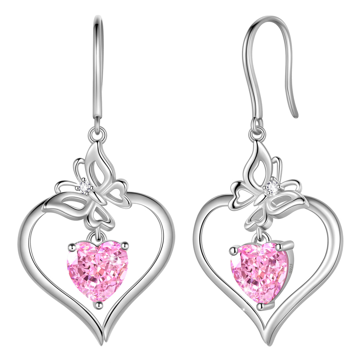 18K White Gold over Stering Silver Butterfly Dangle Drop Earrings,March Birthstone Heart Hook Earrings Jewelry Birthday Christmas Mothers Day Gifts for Women Mom