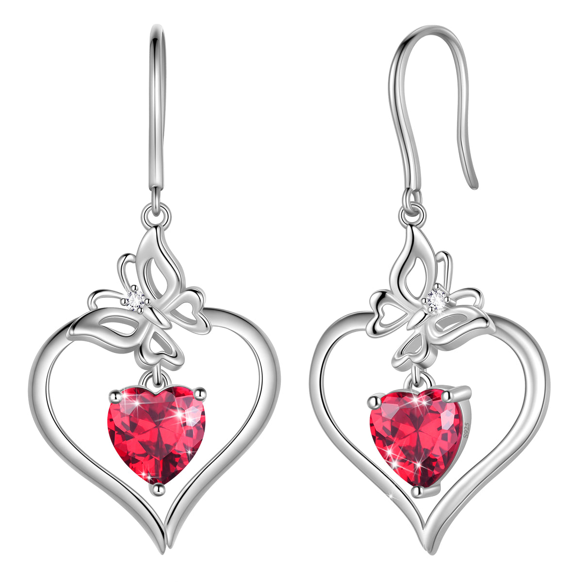 18K White Gold over Stering Silver Butterfly Dangle Drop Earrings,March Birthstone Heart Hook Earrings Jewelry Birthday Christmas Mothers Day Gifts for Women Mom