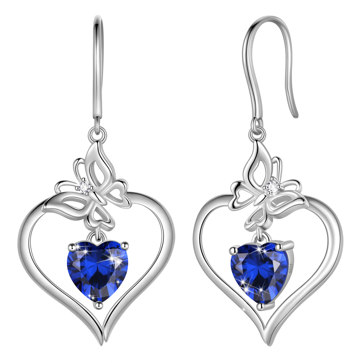 18K White Gold over Stering Silver Butterfly Dangle Drop Earrings,March Birthstone Heart Hook Earrings Jewelry Birthday Christmas Mothers Day Gifts for Women Mom