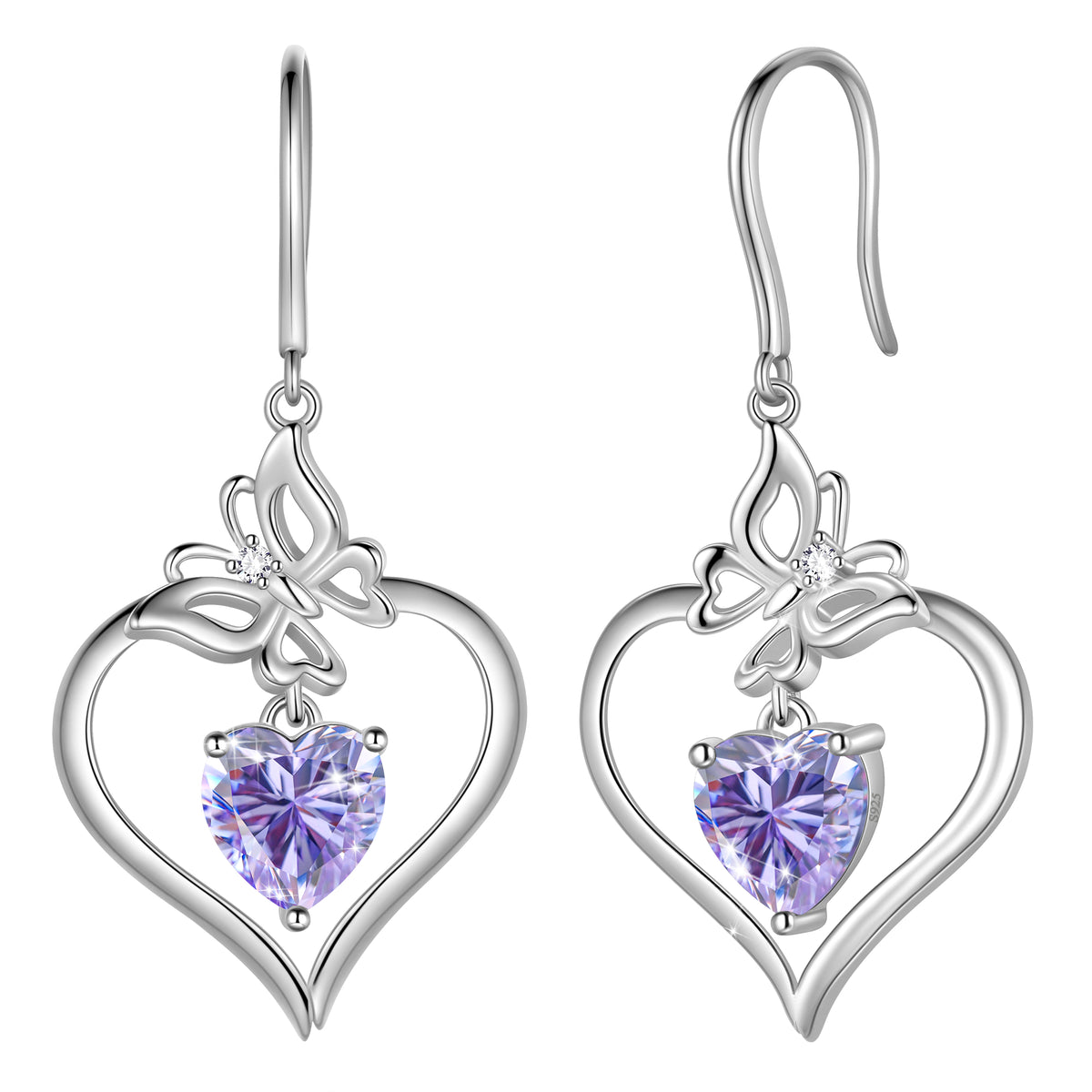 18K White Gold over Stering Silver Butterfly Dangle Drop Earrings,March Birthstone Heart Hook Earrings Jewelry Birthday Christmas Mothers Day Gifts for Women Mom
