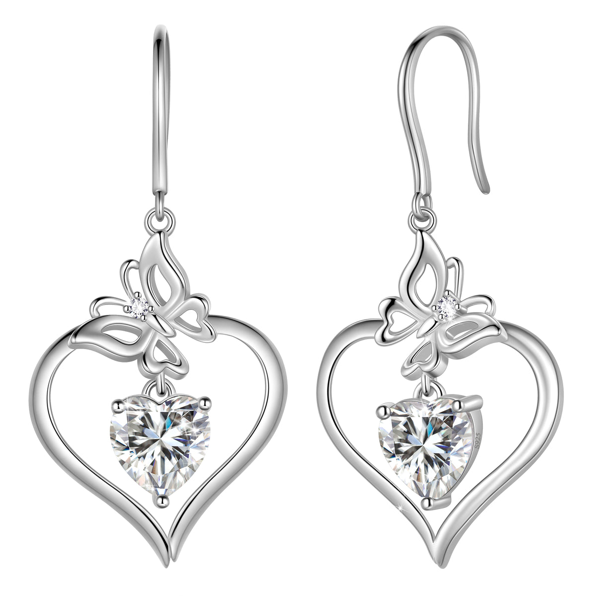 18K White Gold over Stering Silver Butterfly Dangle Drop Earrings,March Birthstone Heart Hook Earrings Jewelry Birthday Christmas Mothers Day Gifts for Women Mom