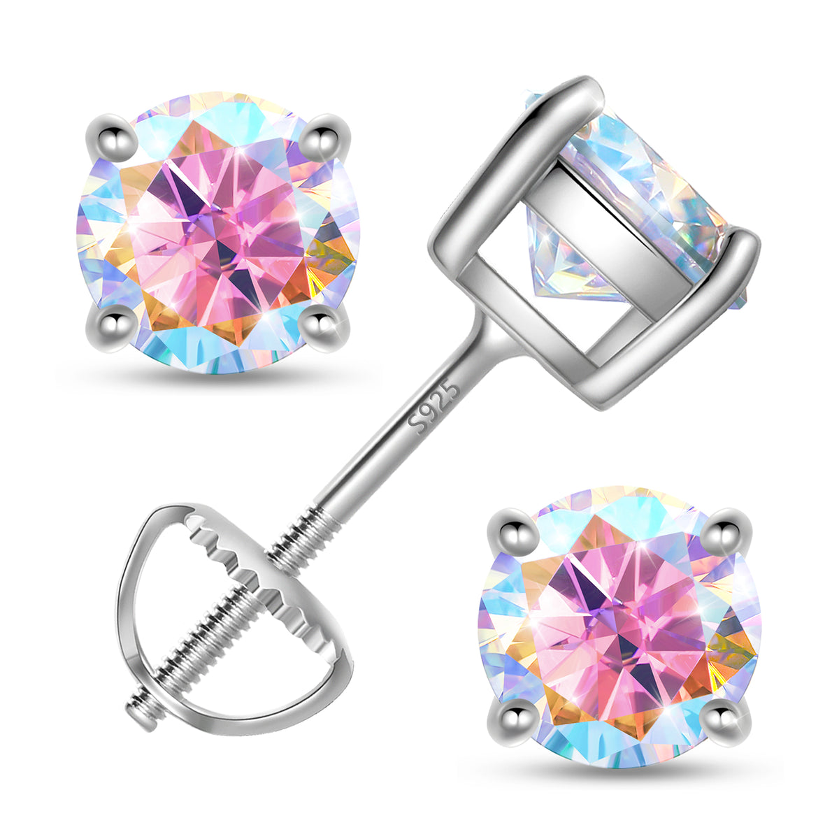 925 Sterling Silver Moissanite Stud Earrings for Women, 2 Carat GRA Certified D Color VVS1, Screw Back Simulated Diamond Jewelry Gift for Birthday, Christmas, Mother’s Day