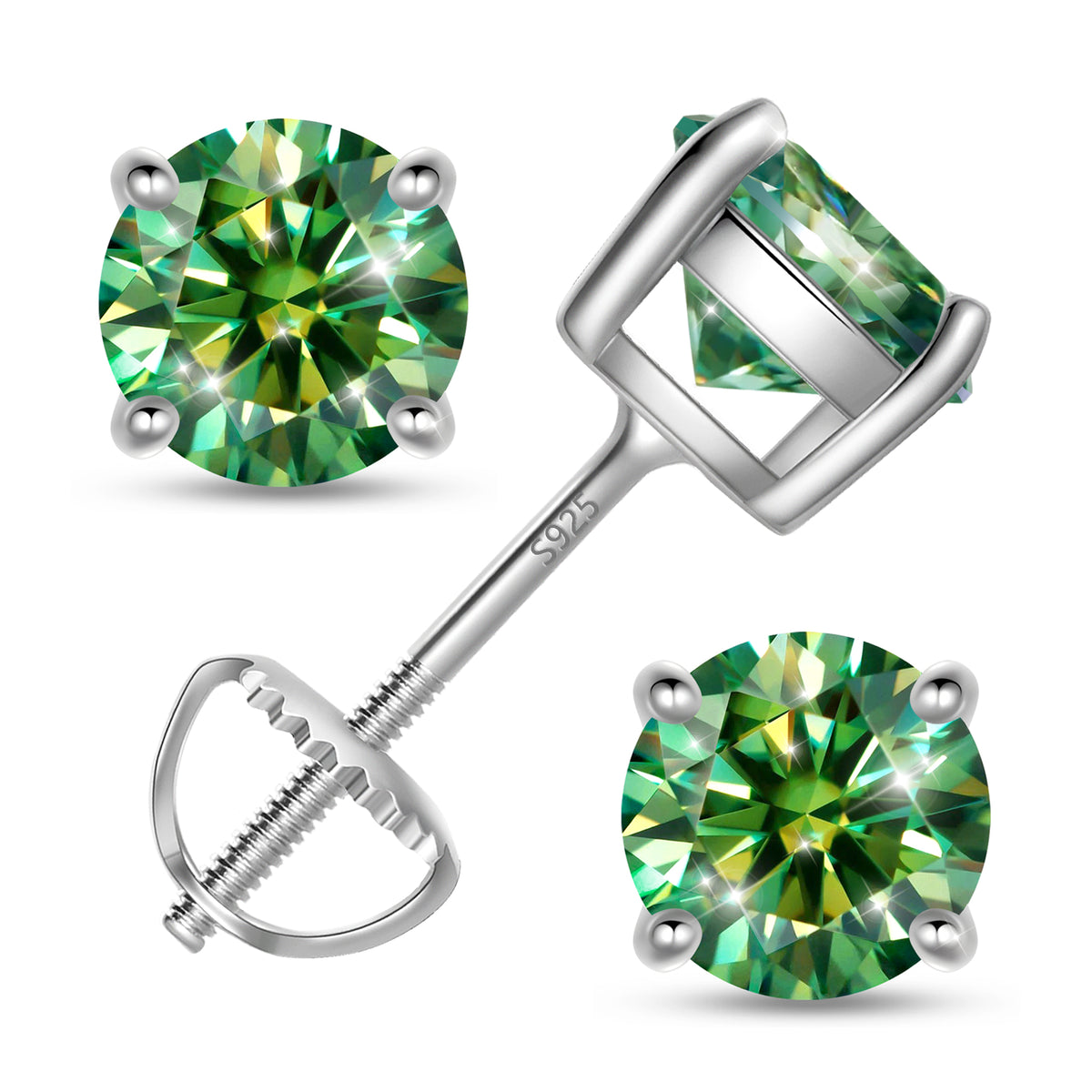 925 Sterling Silver Moissanite Stud Earrings for Women, 2 Carat GRA Certified D Color VVS1, Screw Back Simulated Diamond Jewelry Gift for Birthday, Christmas, Mother’s Day
