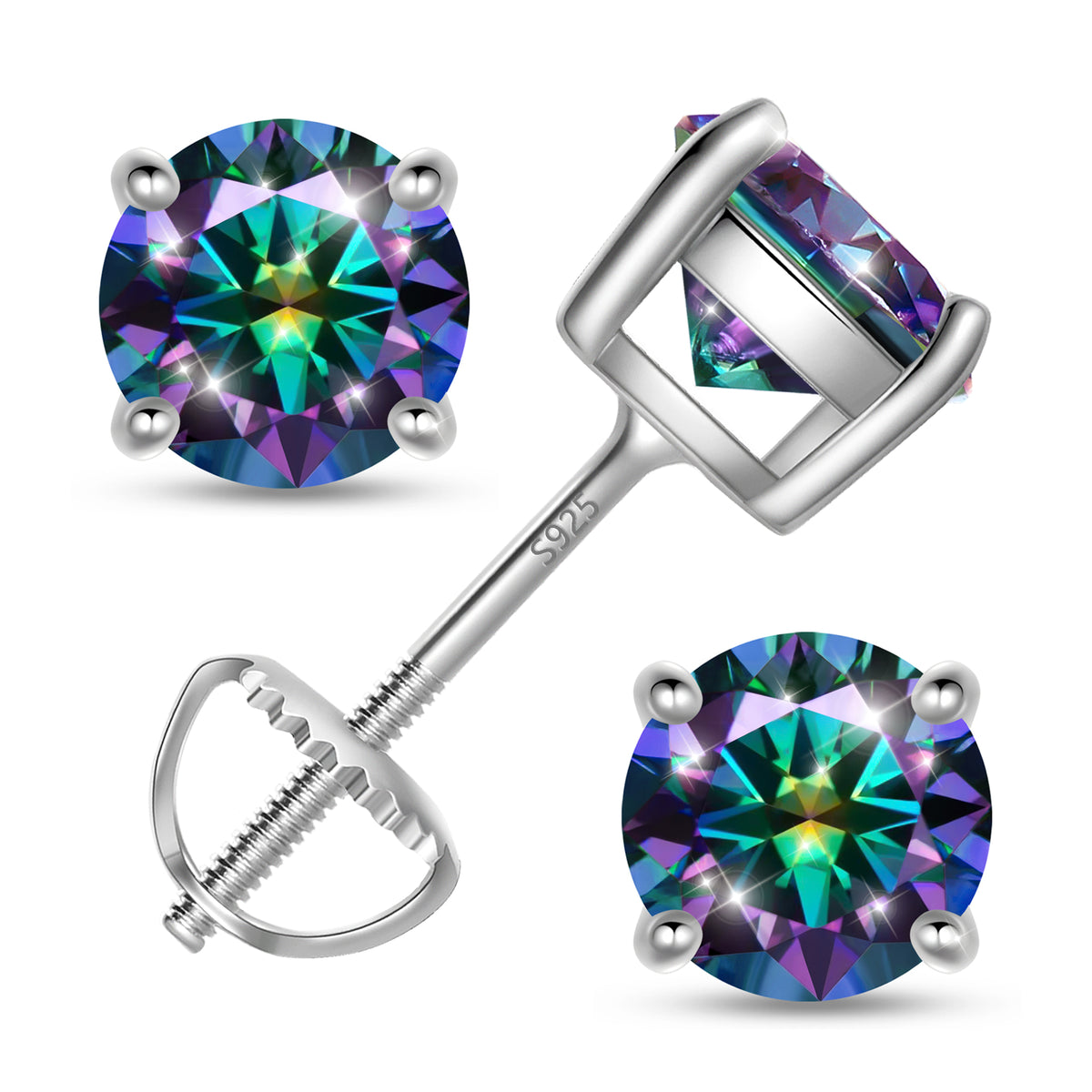 925 Sterling Silver Moissanite Stud Earrings for Women, 2 Carat GRA Certified D Color VVS1, Screw Back Simulated Diamond Jewelry Gift for Birthday, Christmas, Mother’s Day