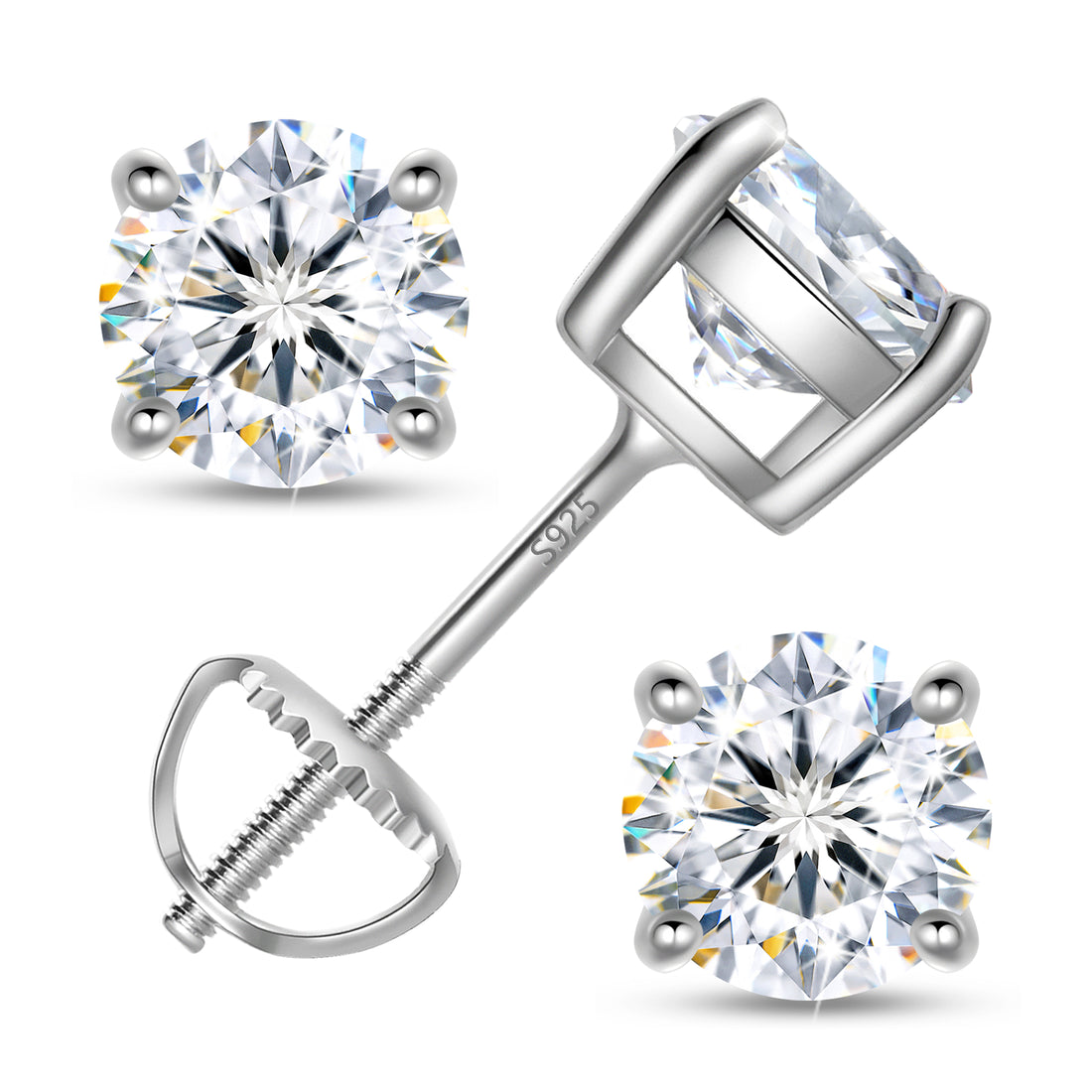 925 Sterling Silver Moissanite Stud Earrings for Women, 2 Carat GRA Certified D Color VVS1, Screw Back Simulated Diamond Jewelry Gift for Birthday, Christmas, Mother’s Day