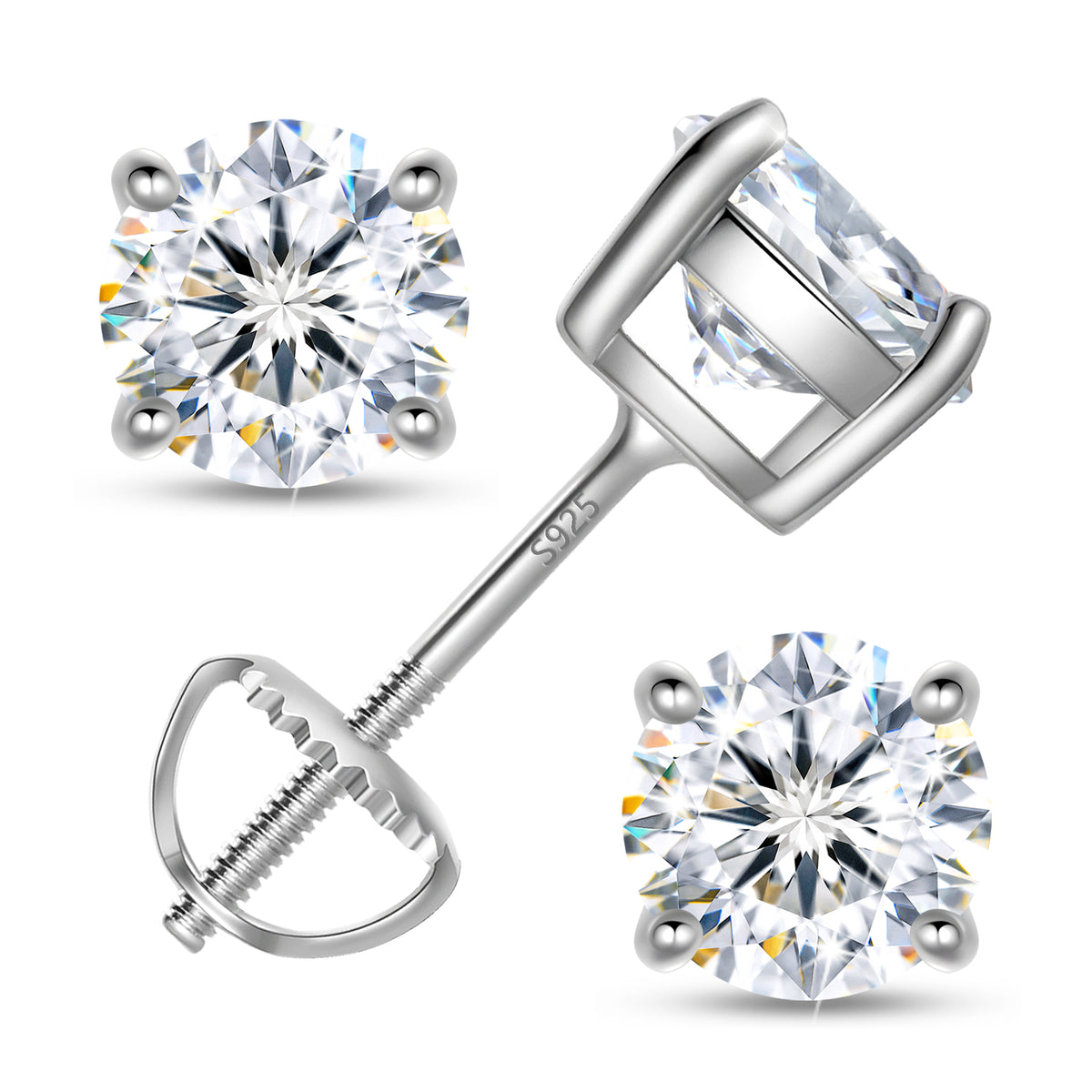 925 Sterling Silver Moissanite Stud Earrings for Women, 2 Carat GRA Certified D Color VVS1, Screw Back Simulated Diamond Jewelry Gift for Birthday, Christmas, Mother’s Day
