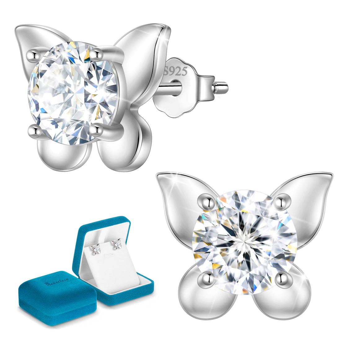 Moissanite Solitaire Stud Earrings,D Color VVS1 Simulated Diamond 925 Sterling Silver Earrings Jewelry Gift for Women