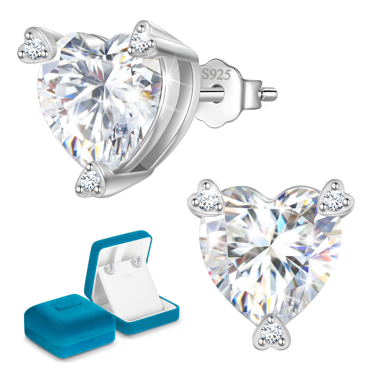 Moissanite Solitaire Stud Earrings,D Color VVS1 Simulated Diamond 925 Sterling Silver Earrings Jewelry Gift for Women