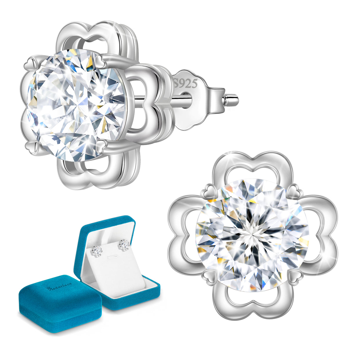 Moissanite Solitaire Stud Earrings,D Color VVS1 Simulated Diamond 925 Sterling Silver Earrings Jewelry Gift for Women