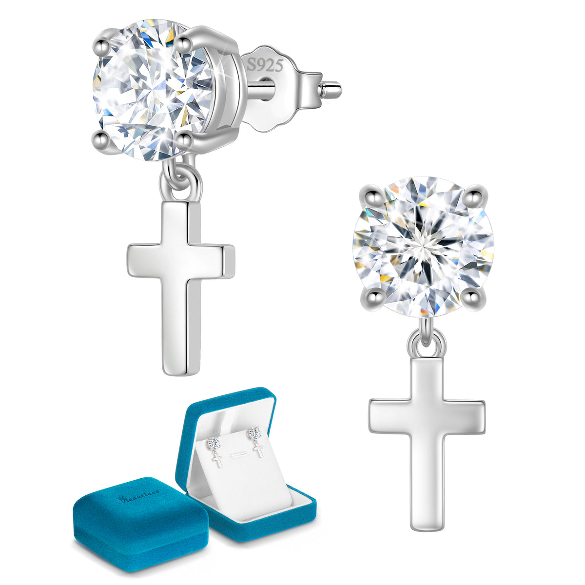 Moissanite Solitaire Stud Earrings,D Color VVS1 Simulated Diamond 925 Sterling Silver Earrings Jewelry Gift for Women