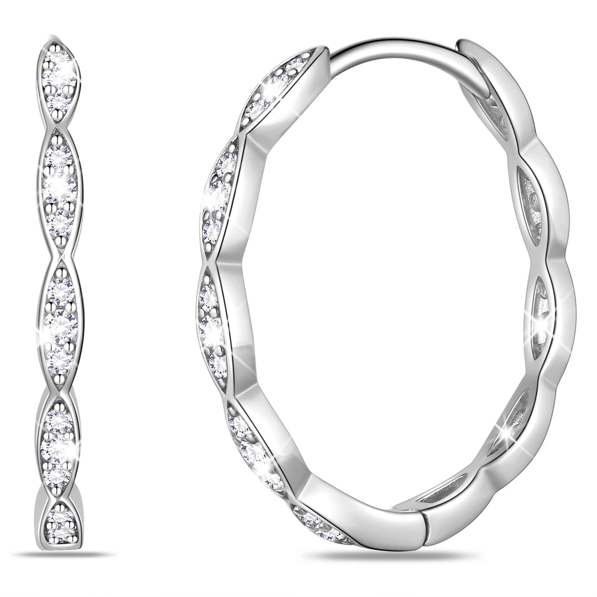 Sterling Silver Hoop Earrings for Women, 24mm Twisted 925 Sterling Silver Huggie Hoops with 5A Cubic Zirconia Christmas Birthday Mother's Day Jewelry Gift for Her