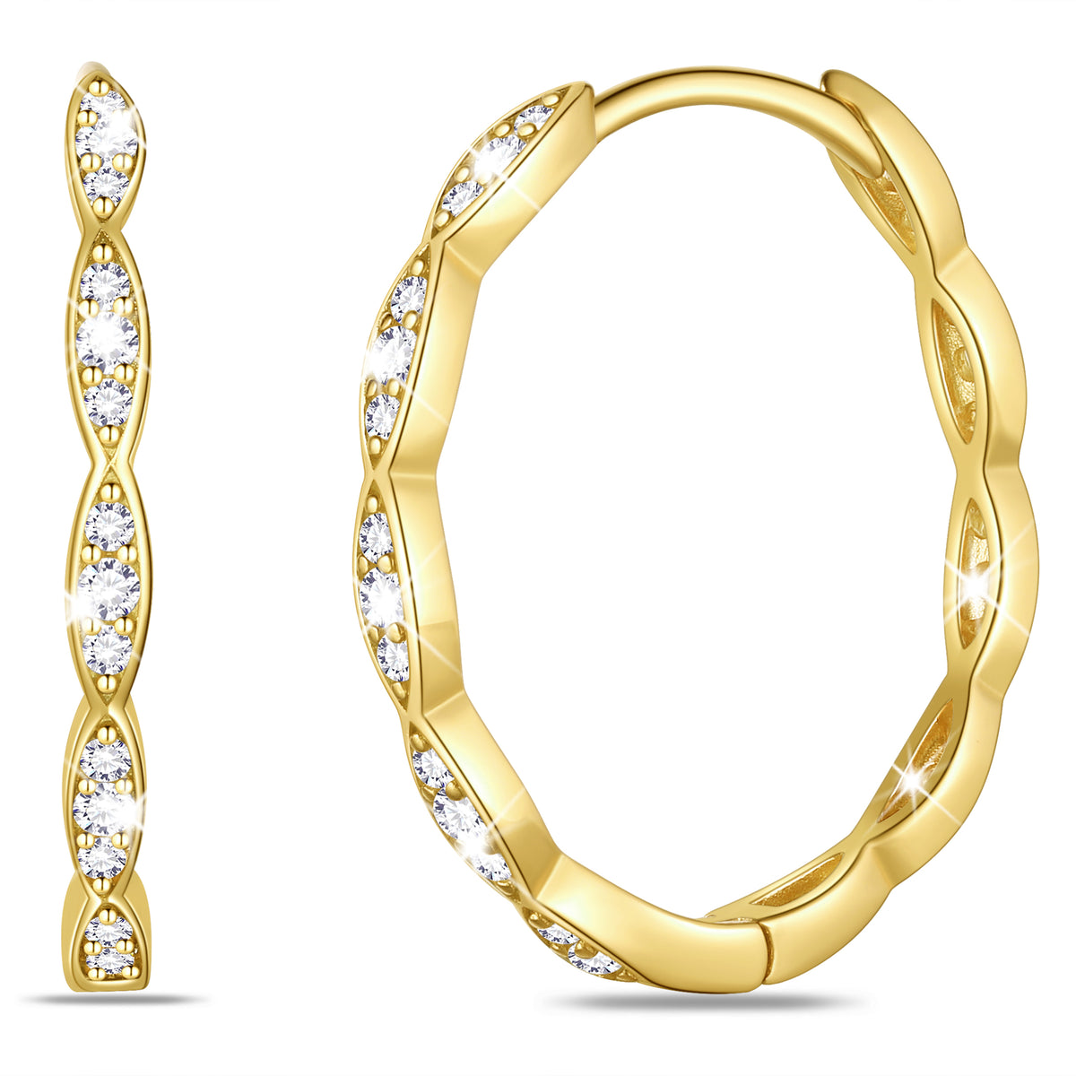 Sterling Silver Hoop Earrings for Women, 24mm Twisted 925 Sterling Silver Huggie Hoops with 5A Cubic Zirconia Christmas Birthday Mother's Day Jewelry Gift for Her