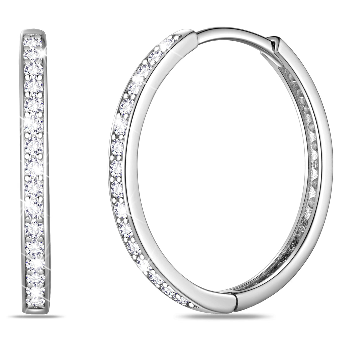 925 Sterling Silver Hoop Earrings for Women, 5A Cubic Zirconia 24mm Huggie Hoops Earrings Christmas Birthday Mother's Day Jewelry Gift for Her