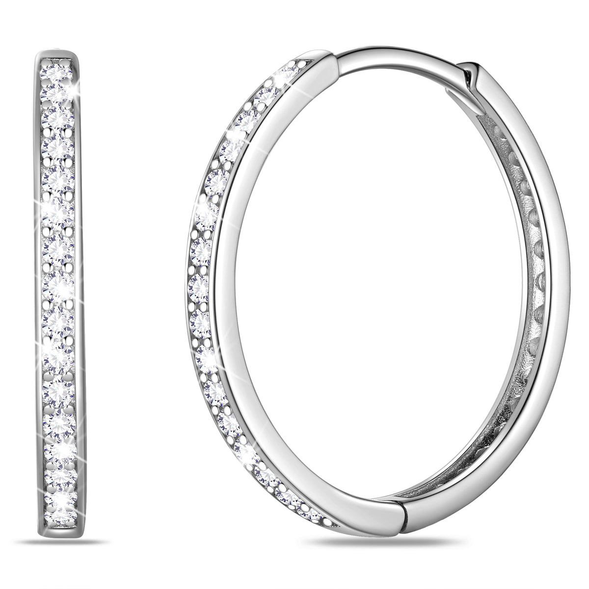 925 Sterling Silver Hoop Earrings for Women, 5A Cubic Zirconia 24mm Huggie Hoops Earrings Christmas Birthday Mother's Day Jewelry Gift for Her