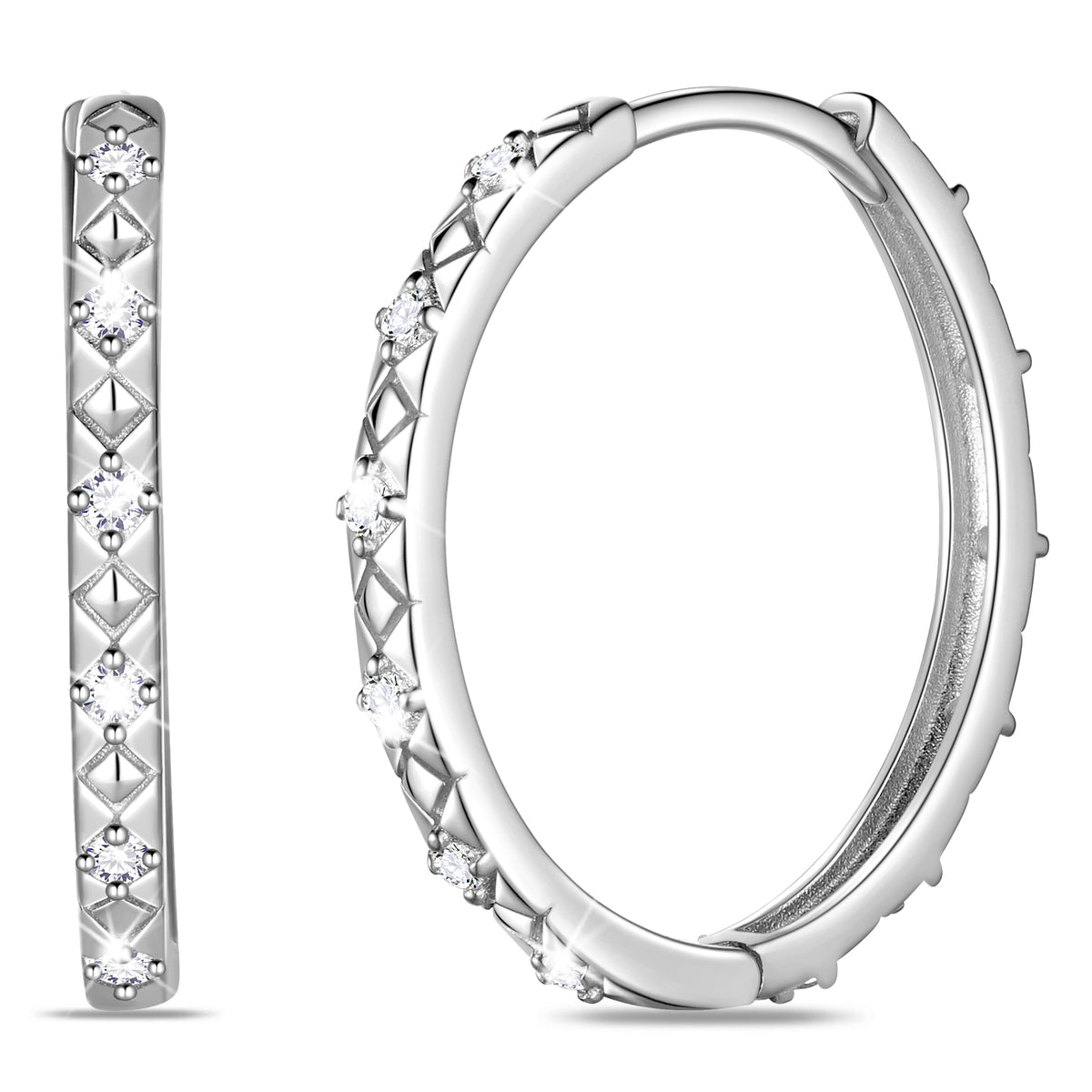 925 Sterling Silver Hoop Earrings for Women, 24mm Filigree Design with 5A Cubic Zirconia Huggie Hoops Christmas Birthday Mother's Day Jewelry Gift for Her