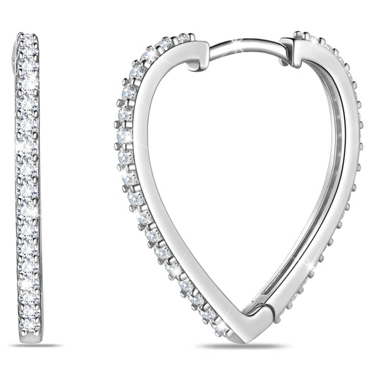925 Sterling Silver Heart Hoop Earrings for Women,5A Cubic Zirconia 24mm Huggie Hoops Earrings Christmas Birthday Mother's Day Jewelry Gift for Her