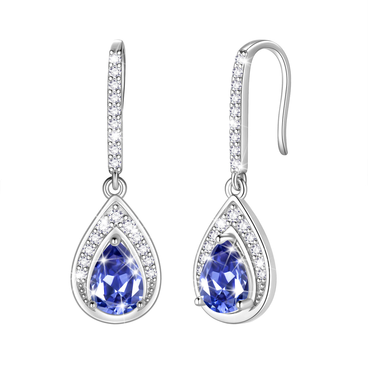 Beautlace 925 Sterling Silver Birthstone Dangle Earrings, Pear Cut Hook Drop Earrings Jewelry, Birthday Christmas Valentine's Day Gift for Women/Mom/Wife