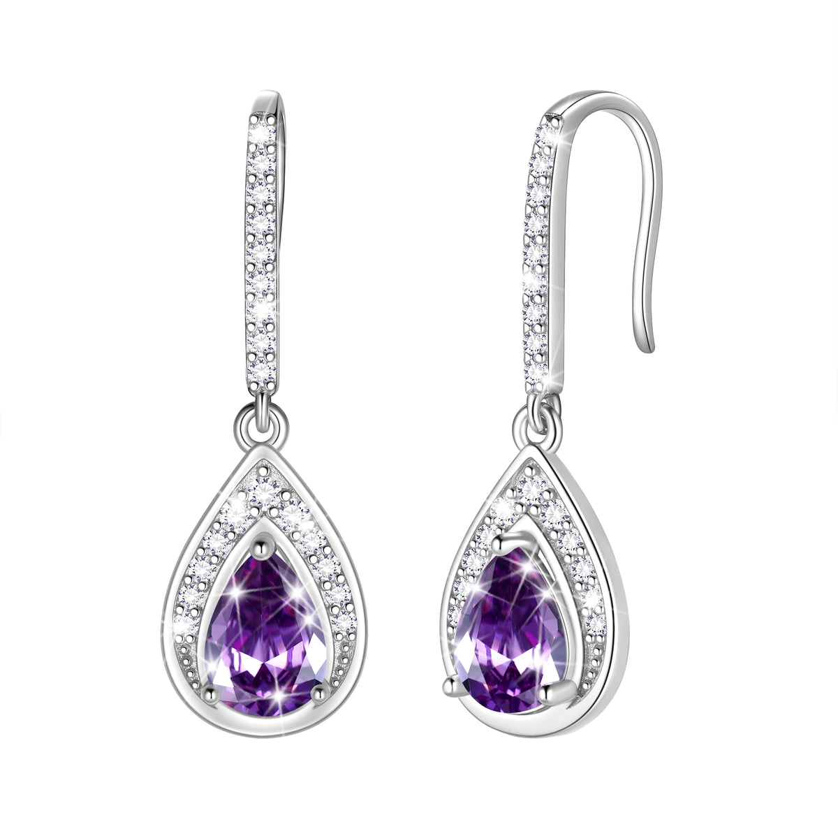 Beautlace 925 Sterling Silver Birthstone Dangle Earrings, Pear Cut Hook Drop Earrings Jewelry, Birthday Christmas Valentine's Day Gift for Women/Mom/Wife