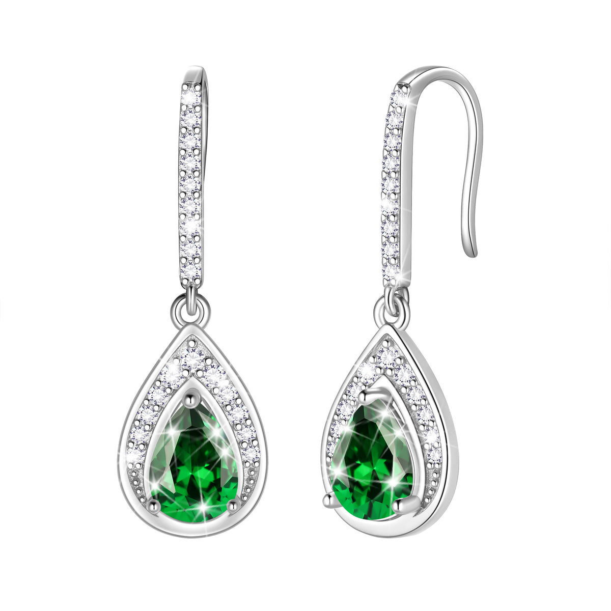 Beautlace 925 Sterling Silver Birthstone Dangle Earrings, Pear Cut Hook Drop Earrings Jewelry, Birthday Christmas Valentine's Day Gift for Women/Mom/Wife