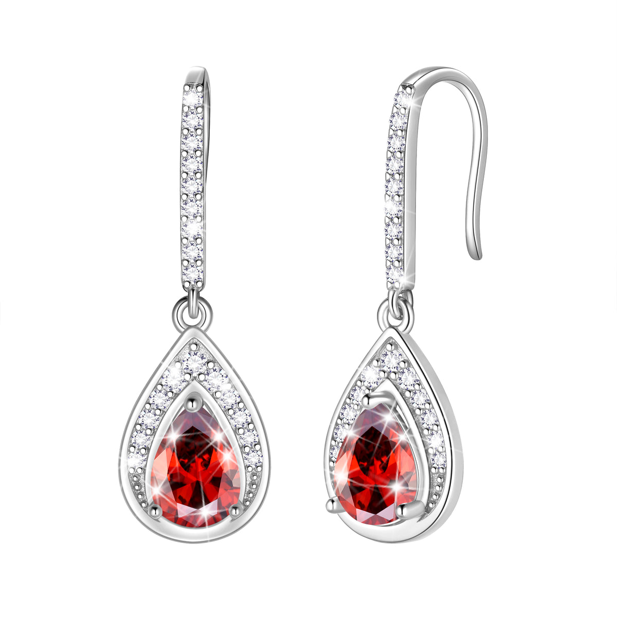 Beautlace 925 Sterling Silver Birthstone Dangle Earrings, Pear Cut Hook Drop Earrings Jewelry, Birthday Christmas Valentine's Day Gift for Women/Mom/Wife