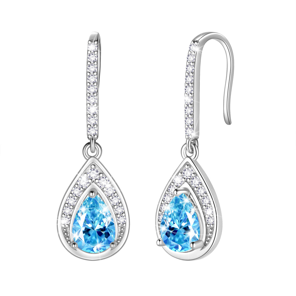 Beautlace 925 Sterling Silver Birthstone Dangle Earrings, Pear Cut Hook Drop Earrings Jewelry, Birthday Christmas Valentine's Day Gift for Women/Mom/Wife