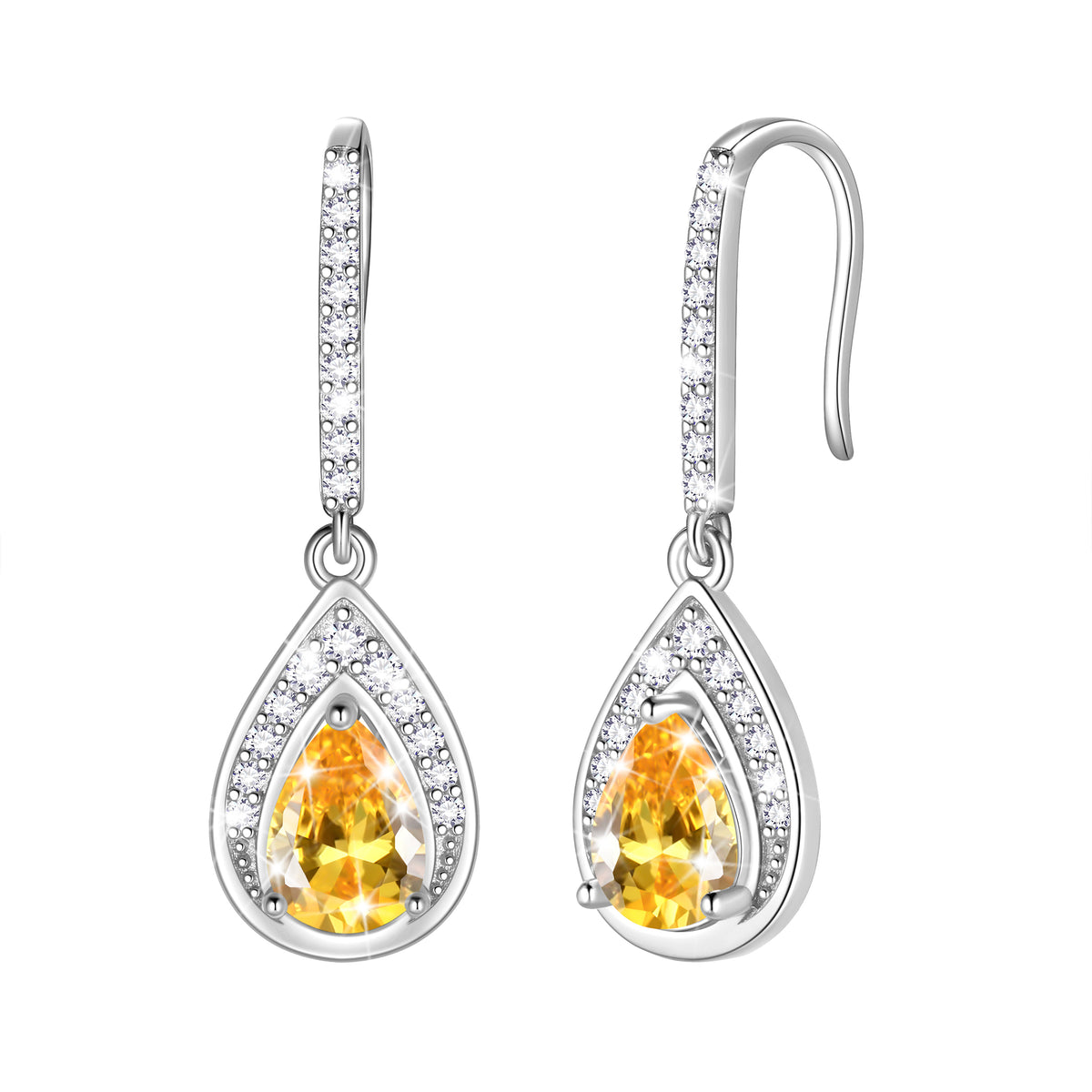Beautlace 925 Sterling Silver Birthstone Dangle Earrings, Pear Cut Hook Drop Earrings Jewelry, Birthday Christmas Valentine's Day Gift for Women/Mom/Wife
