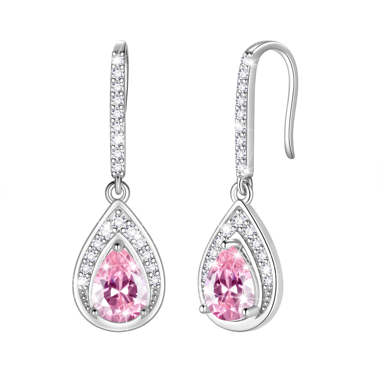 Beautlace 925 Sterling Silver Birthstone Dangle Earrings, Pear Cut Hook Drop Earrings Jewelry, Birthday Christmas Valentine's Day Gift for Women/Mom/Wife