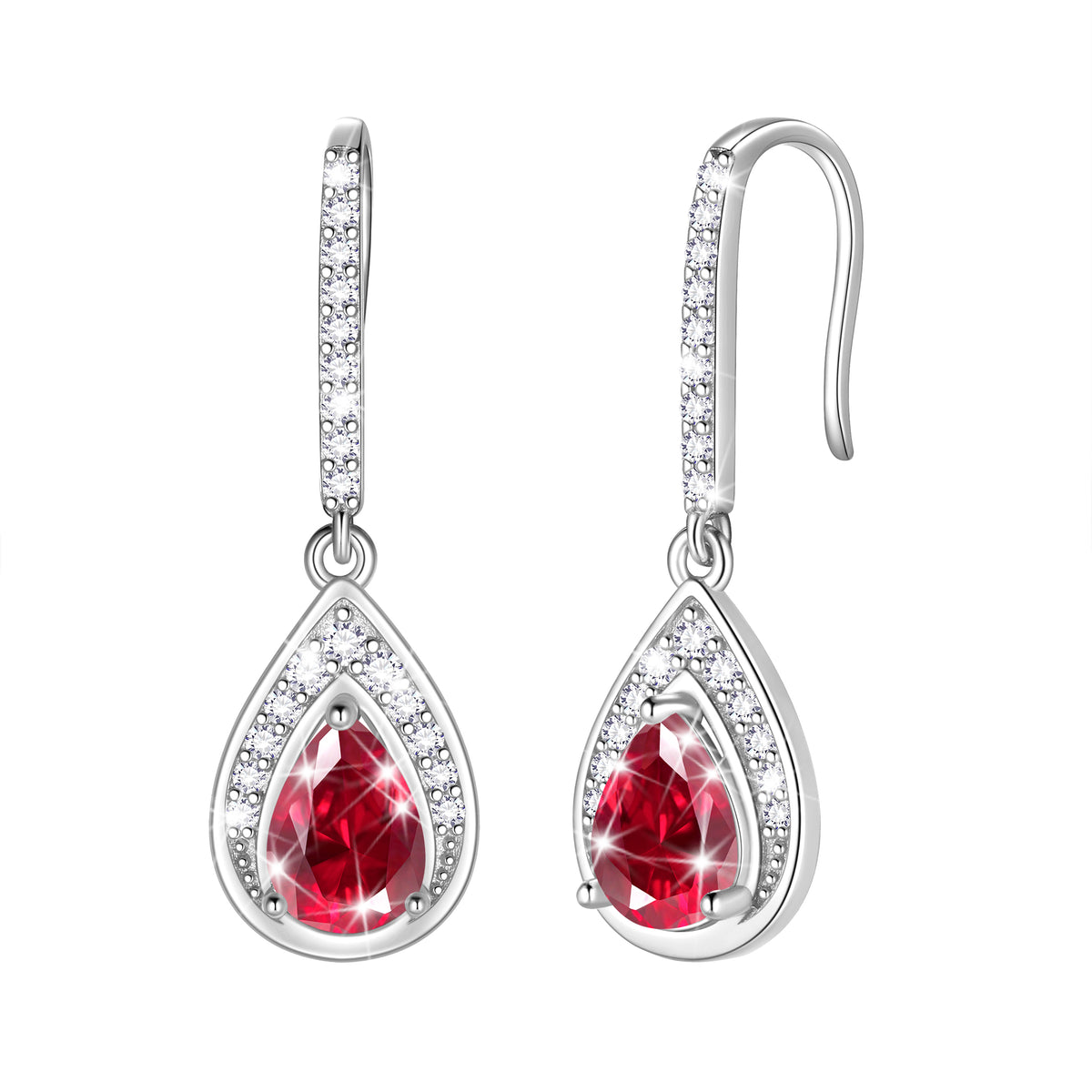 Beautlace 925 Sterling Silver Birthstone Dangle Earrings, Pear Cut Hook Drop Earrings Jewelry, Birthday Christmas Valentine's Day Gift for Women/Mom/Wife