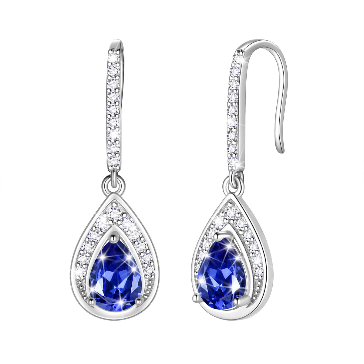 Beautlace 925 Sterling Silver Birthstone Dangle Earrings, Pear Cut Hook Drop Earrings Jewelry, Birthday Christmas Valentine's Day Gift for Women/Mom/Wife