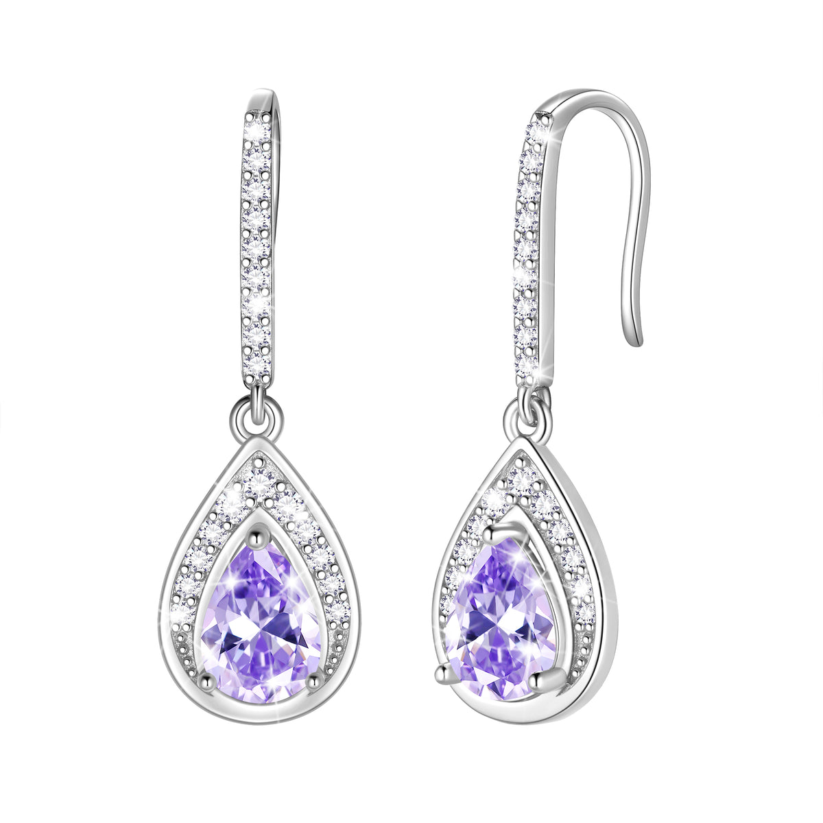 Beautlace 925 Sterling Silver Birthstone Dangle Earrings, Pear Cut Hook Drop Earrings Jewelry, Birthday Christmas Valentine's Day Gift for Women/Mom/Wife