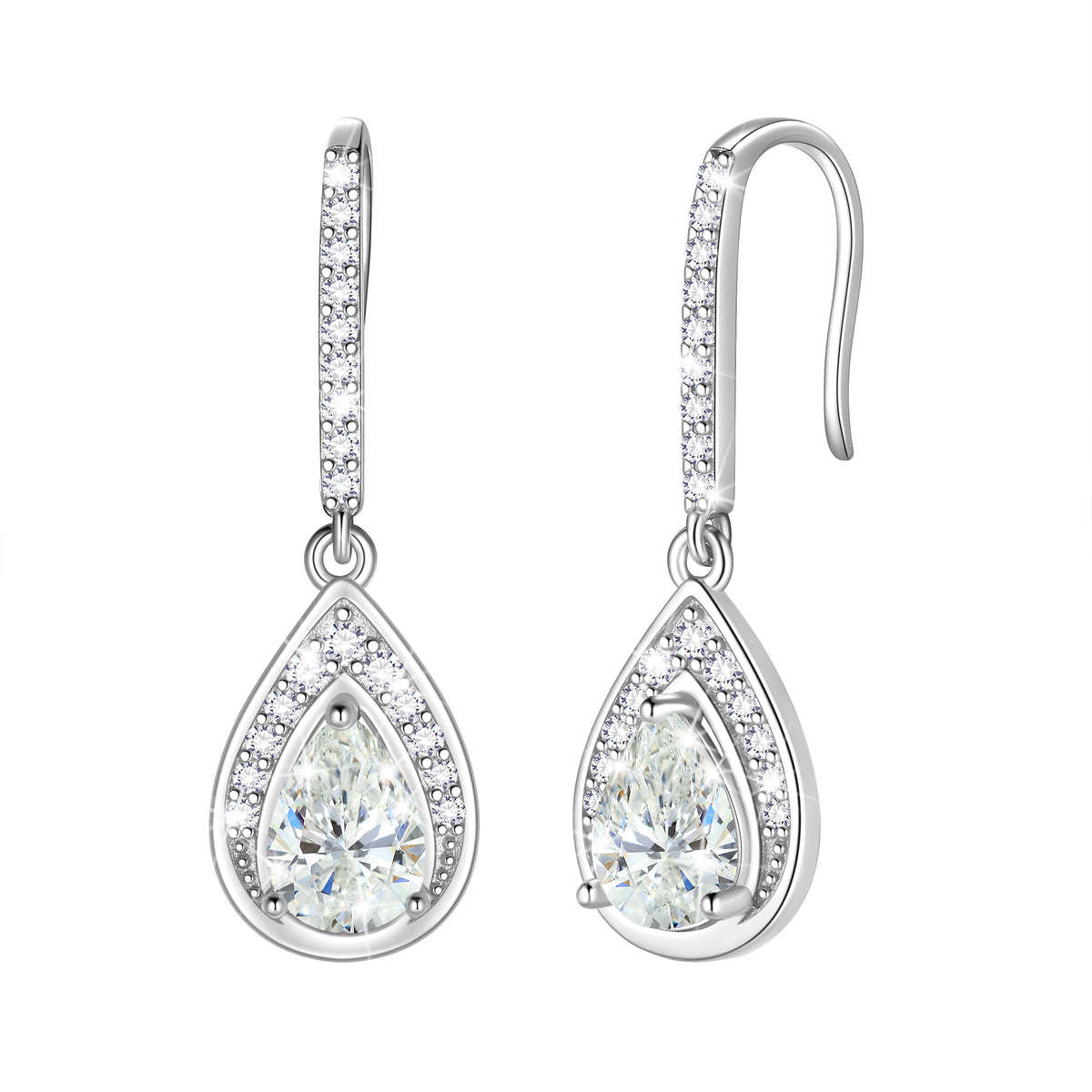 Beautlace 925 Sterling Silver Birthstone Dangle Earrings, Pear Cut Hook Drop Earrings Jewelry, Birthday Christmas Valentine's Day Gift for Women/Mom/Wife