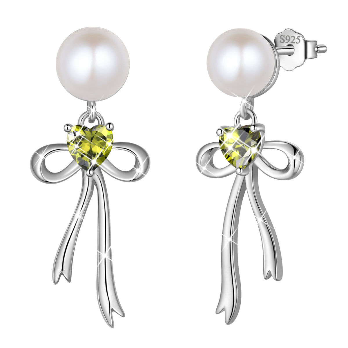 925 Sterling Silver Birthstone Earrings for Women, Pearl Bow Dangle Stud Earrings, Birthday Jewelry Gift for Her,Mom,Daughter