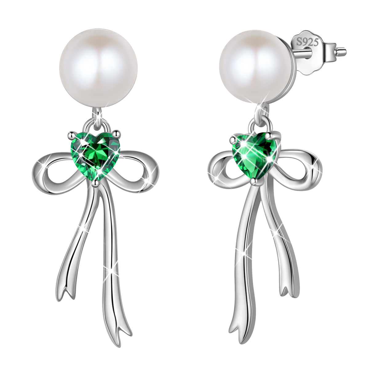 925 Sterling Silver Birthstone Earrings for Women, Pearl Bow Dangle Stud Earrings, Birthday Jewelry Gift for Her,Mom,Daughter