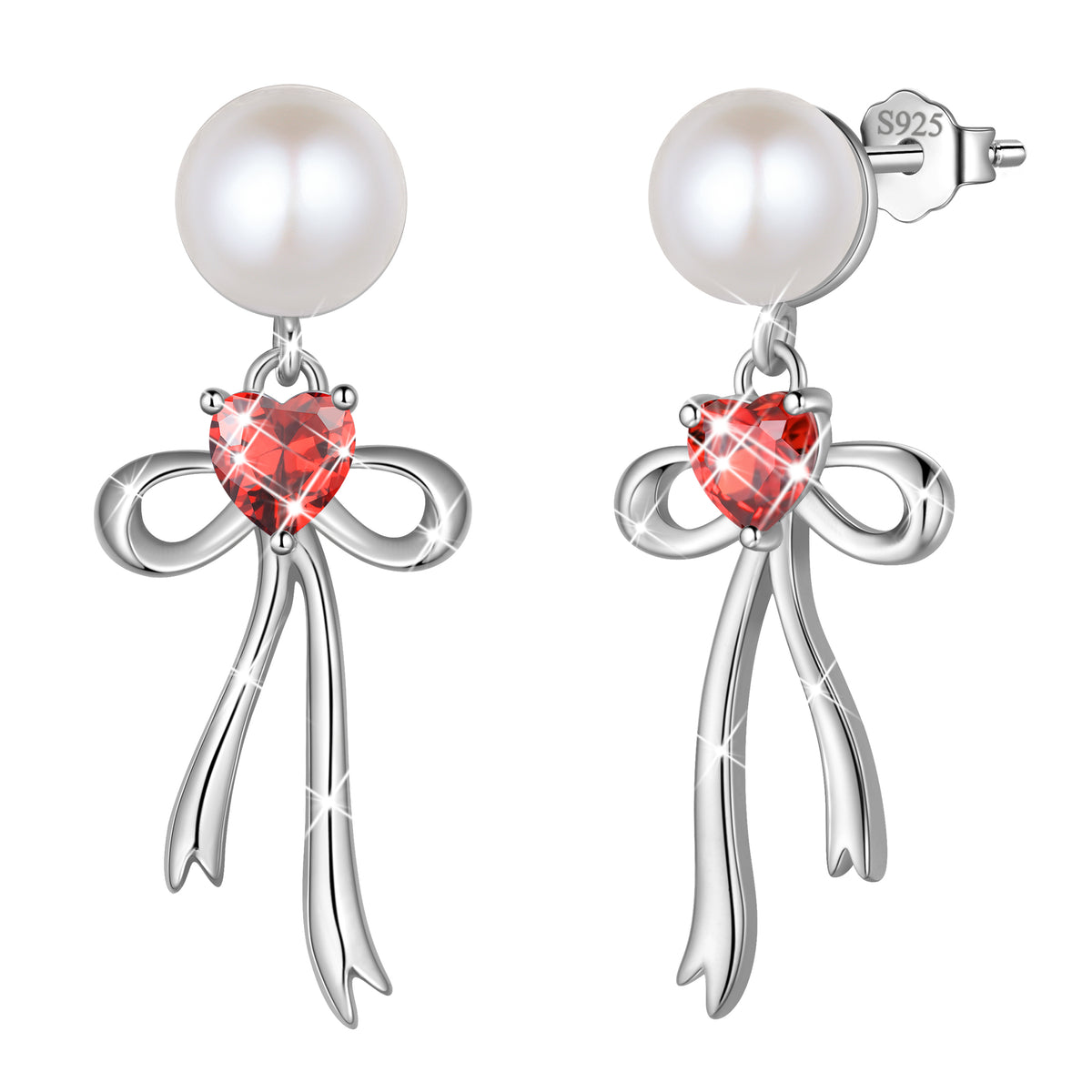 925 Sterling Silver Birthstone Earrings for Women, Pearl Bow Dangle Stud Earrings, Birthday Jewelry Gift for Her,Mom,Daughter