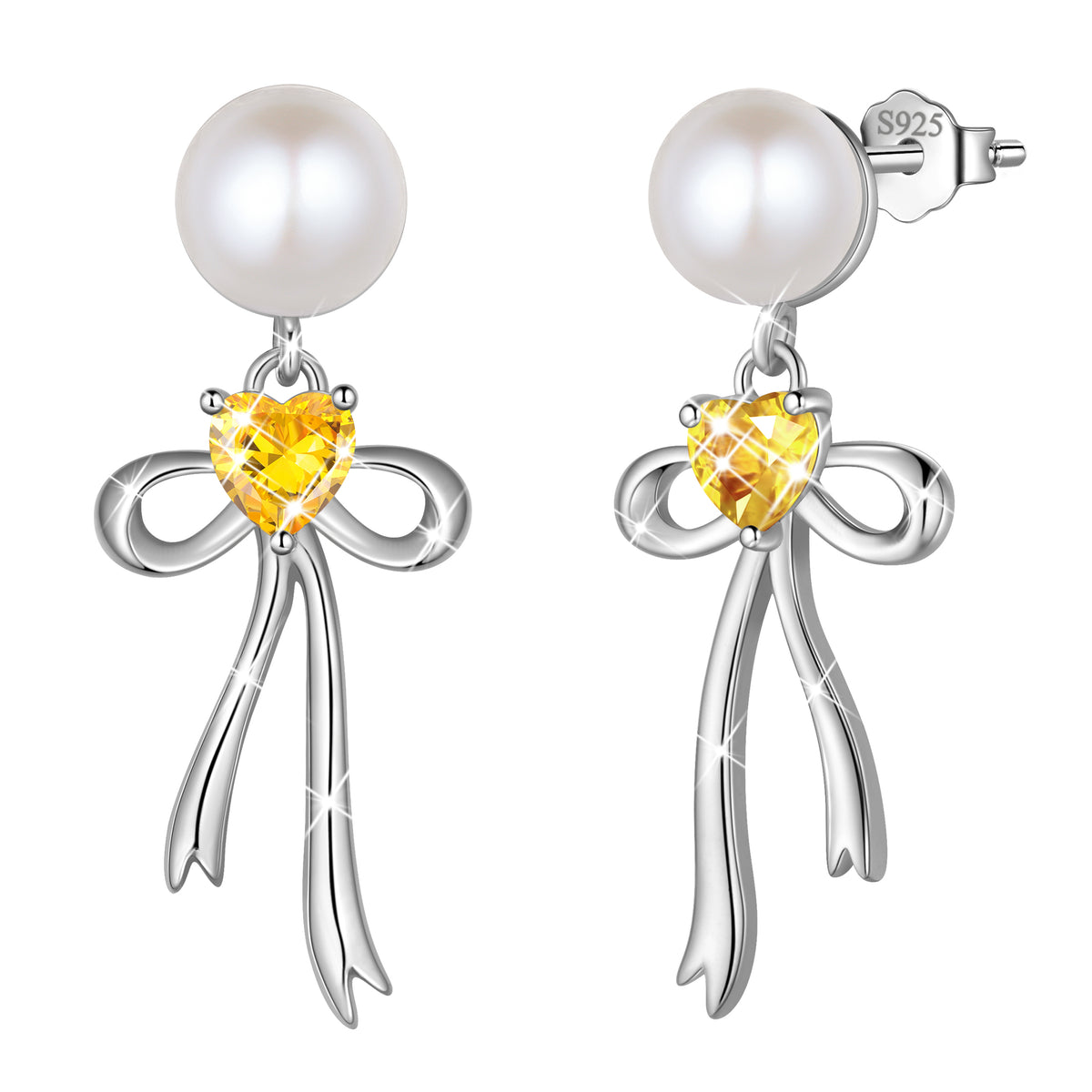 925 Sterling Silver Birthstone Earrings for Women, Pearl Bow Dangle Stud Earrings, Birthday Jewelry Gift for Her,Mom,Daughter