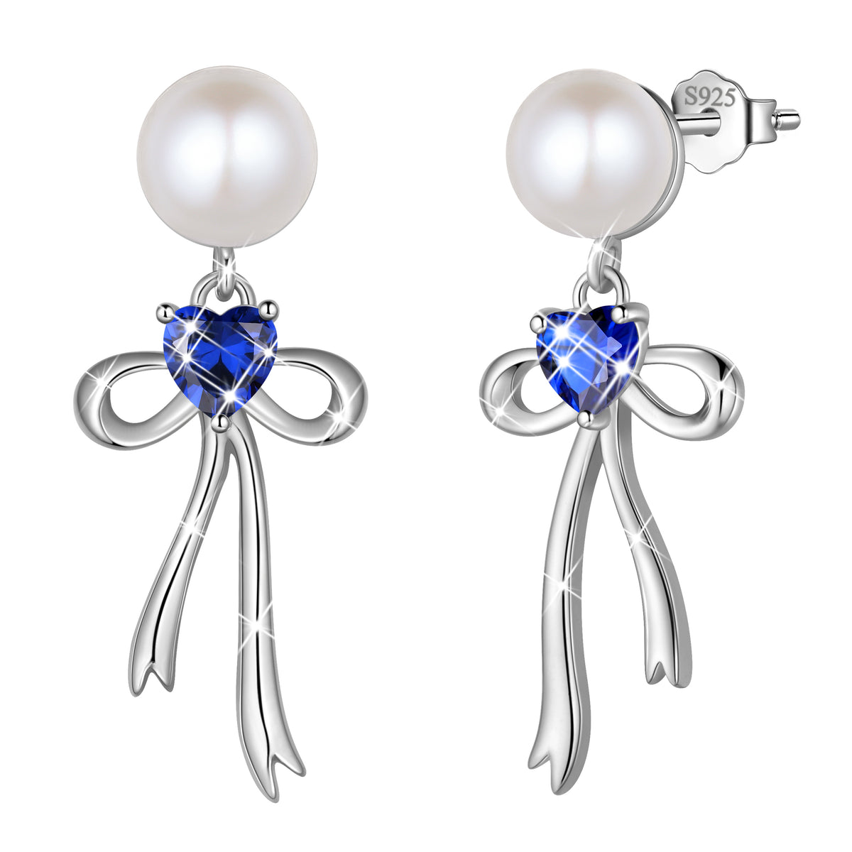 925 Sterling Silver Birthstone Earrings for Women, Pearl Bow Dangle Stud Earrings, Birthday Jewelry Gift for Her,Mom,Daughter