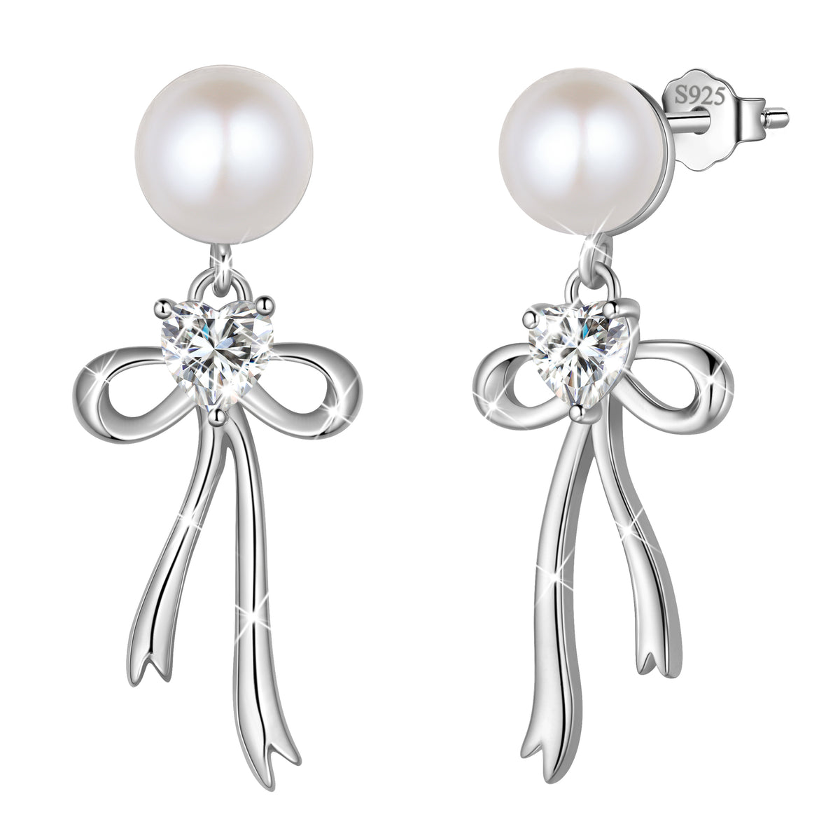 925 Sterling Silver Birthstone Earrings for Women, Pearl Bow Dangle Stud Earrings, Birthday Jewelry Gift for Her,Mom,Daughter