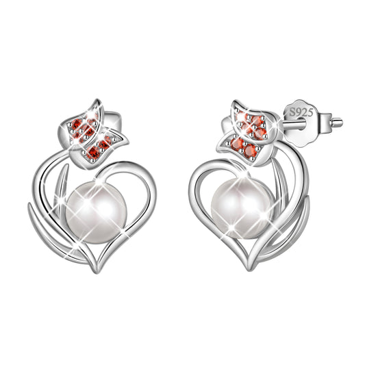 S925 Sterling Silver Heart Stud Earrings for Women,Birthstone Earrings Jewelry Gift for Her,Tulip Flowers Earrings for Wife Mom Girlfriend, Birthday Valentine’s Day Mother's Day Gift