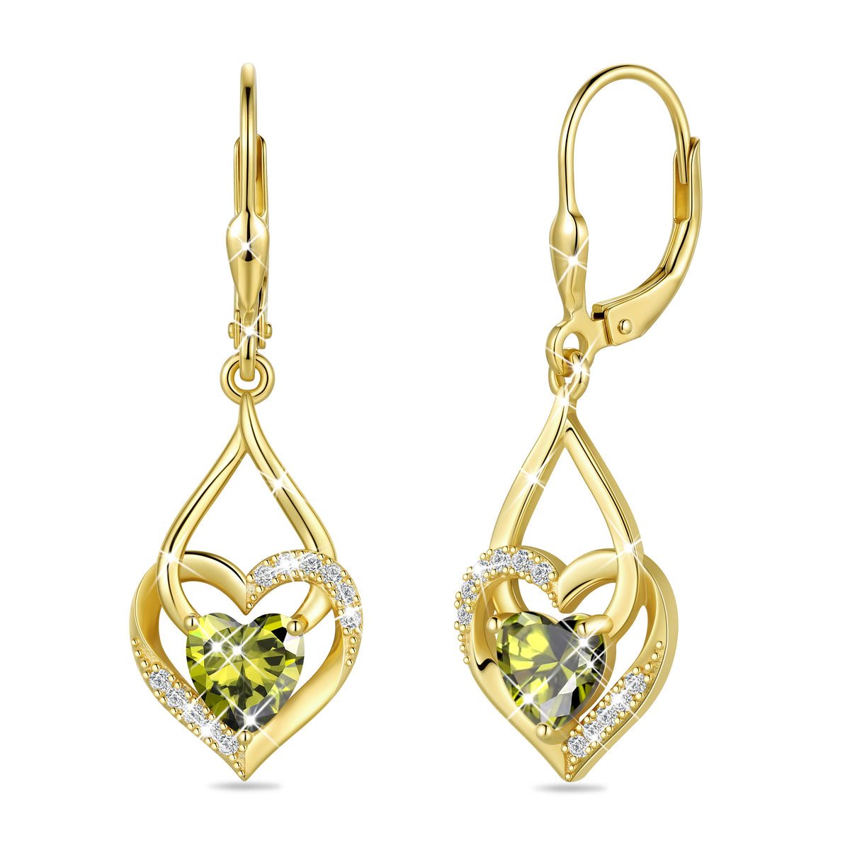 Beautlace Heart Drop Earrings,Love Heart Birthstone Dangle Heart Earrings with CZ Birthday Christmas Valentines Mother's Day Jewelry Gifts for Women Mom Wife