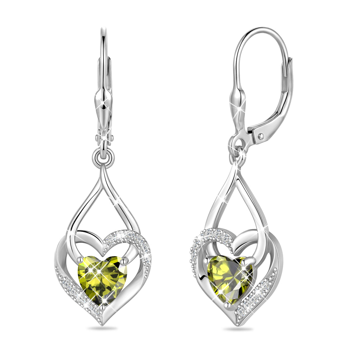 Beautlace Heart Drop Earrings,Love Heart Birthstone Dangle Heart Earrings with CZ Birthday Christmas Valentines Mother's Day Jewelry Gifts for Women Mom Wife