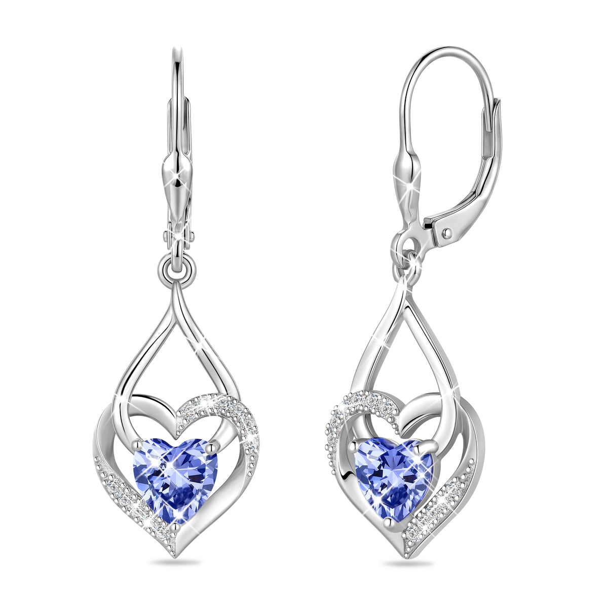 Beautlace Heart Drop Earrings,Love Heart Birthstone Dangle Heart Earrings with CZ Birthday Christmas Valentines Mother's Day Jewelry Gifts for Women Mom Wife
