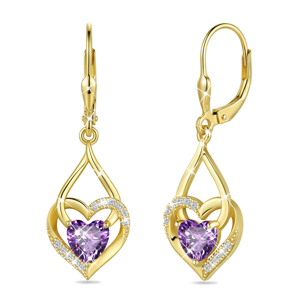 Beautlace Heart Drop Earrings,Love Heart Birthstone Dangle Heart Earrings with CZ Birthday Christmas Valentines Mother's Day Jewelry Gifts for Women Mom Wife