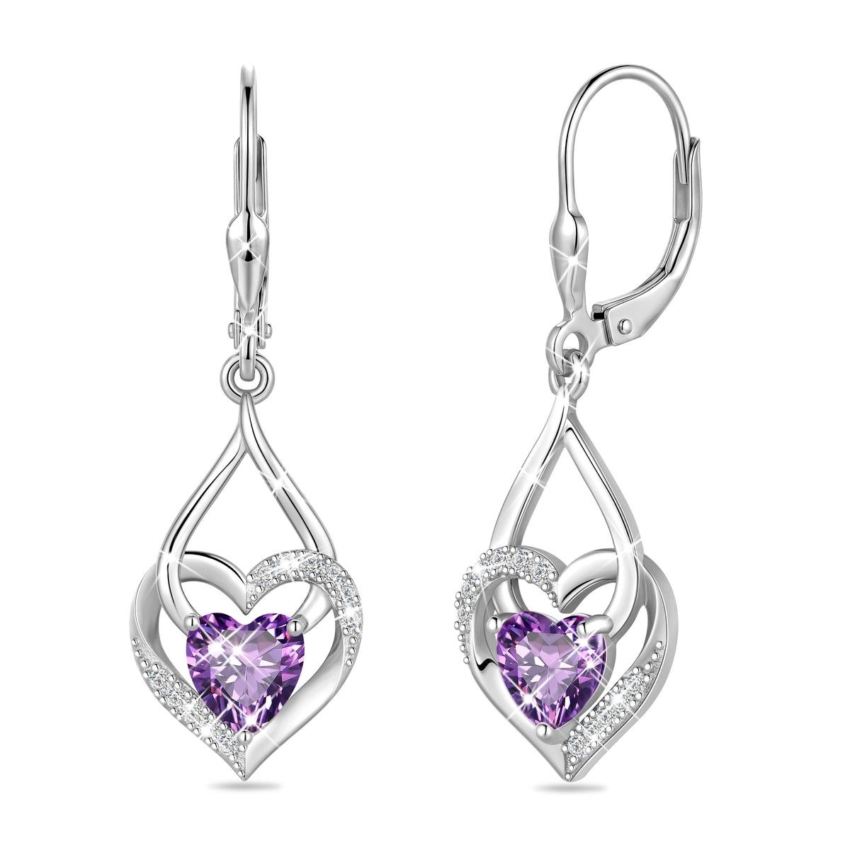Beautlace Heart Drop Earrings,Love Heart Birthstone Dangle Heart Earrings with CZ Birthday Christmas Valentines Mother's Day Jewelry Gifts for Women Mom Wife