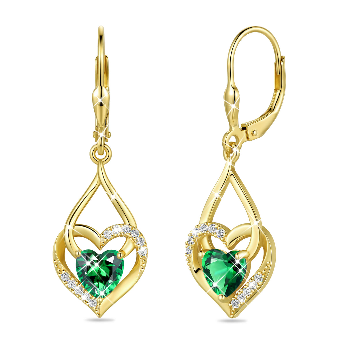 Beautlace Heart Drop Earrings,Love Heart Birthstone Dangle Heart Earrings with CZ Birthday Christmas Valentines Mother's Day Jewelry Gifts for Women Mom Wife