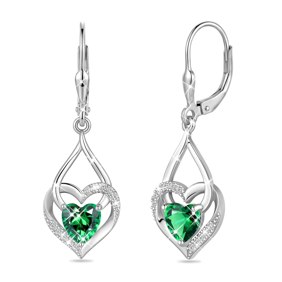 Beautlace Heart Drop Earrings,Love Heart Birthstone Dangle Heart Earrings with CZ Birthday Christmas Valentines Mother's Day Jewelry Gifts for Women Mom Wife