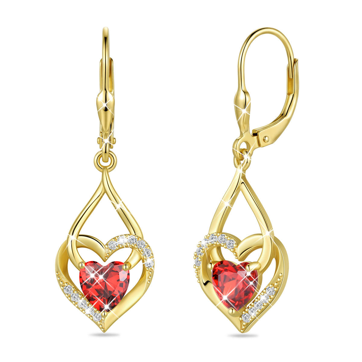 Beautlace Heart Drop Earrings,Love Heart Birthstone Dangle Heart Earrings with CZ Birthday Christmas Valentines Mother's Day Jewelry Gifts for Women Mom Wife