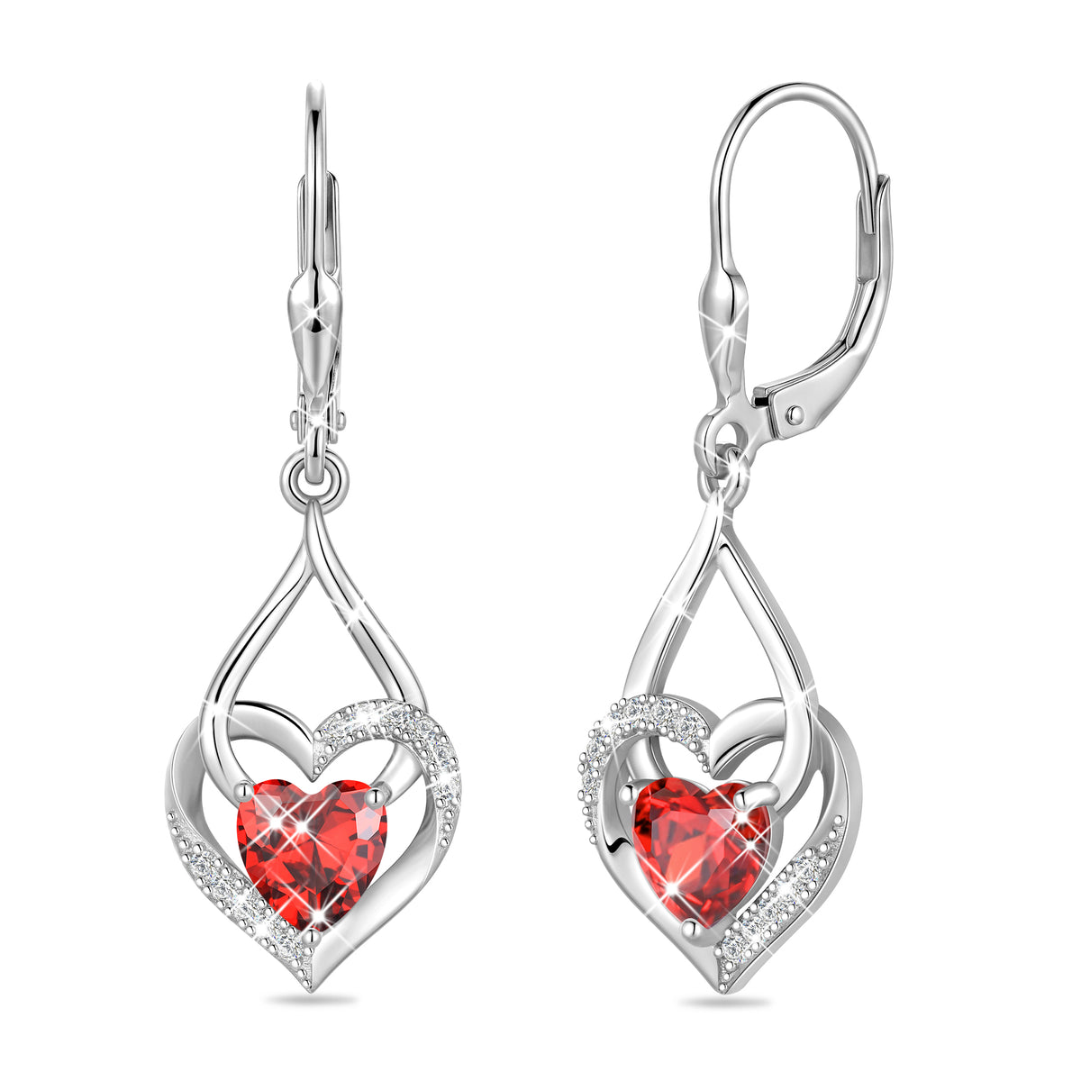 Beautlace Heart Drop Earrings,Love Heart Birthstone Dangle Heart Earrings with CZ Birthday Christmas Valentines Mother's Day Jewelry Gifts for Women Mom Wife