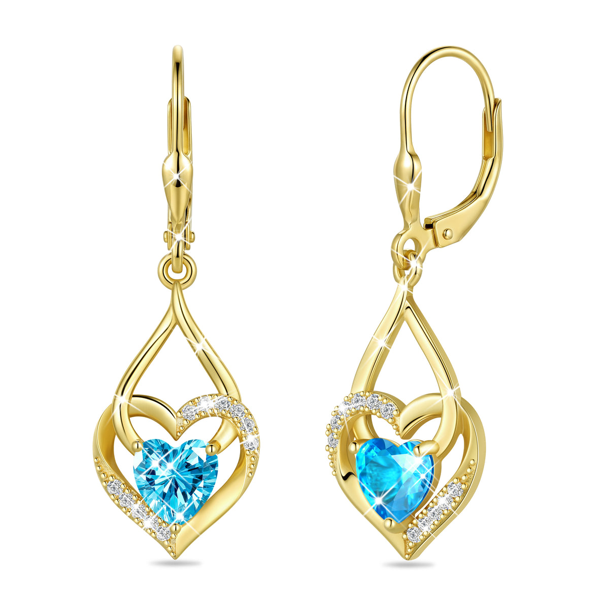 Beautlace Heart Drop Earrings,Love Heart Birthstone Dangle Heart Earrings with CZ Birthday Christmas Valentines Mother's Day Jewelry Gifts for Women Mom Wife