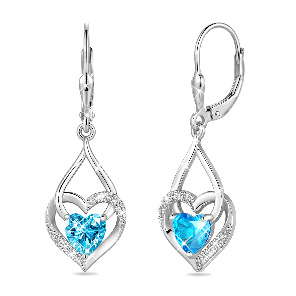 Beautlace Heart Drop Earrings,Love Heart Birthstone Dangle Heart Earrings with CZ Birthday Christmas Valentines Mother's Day Jewelry Gifts for Women Mom Wife